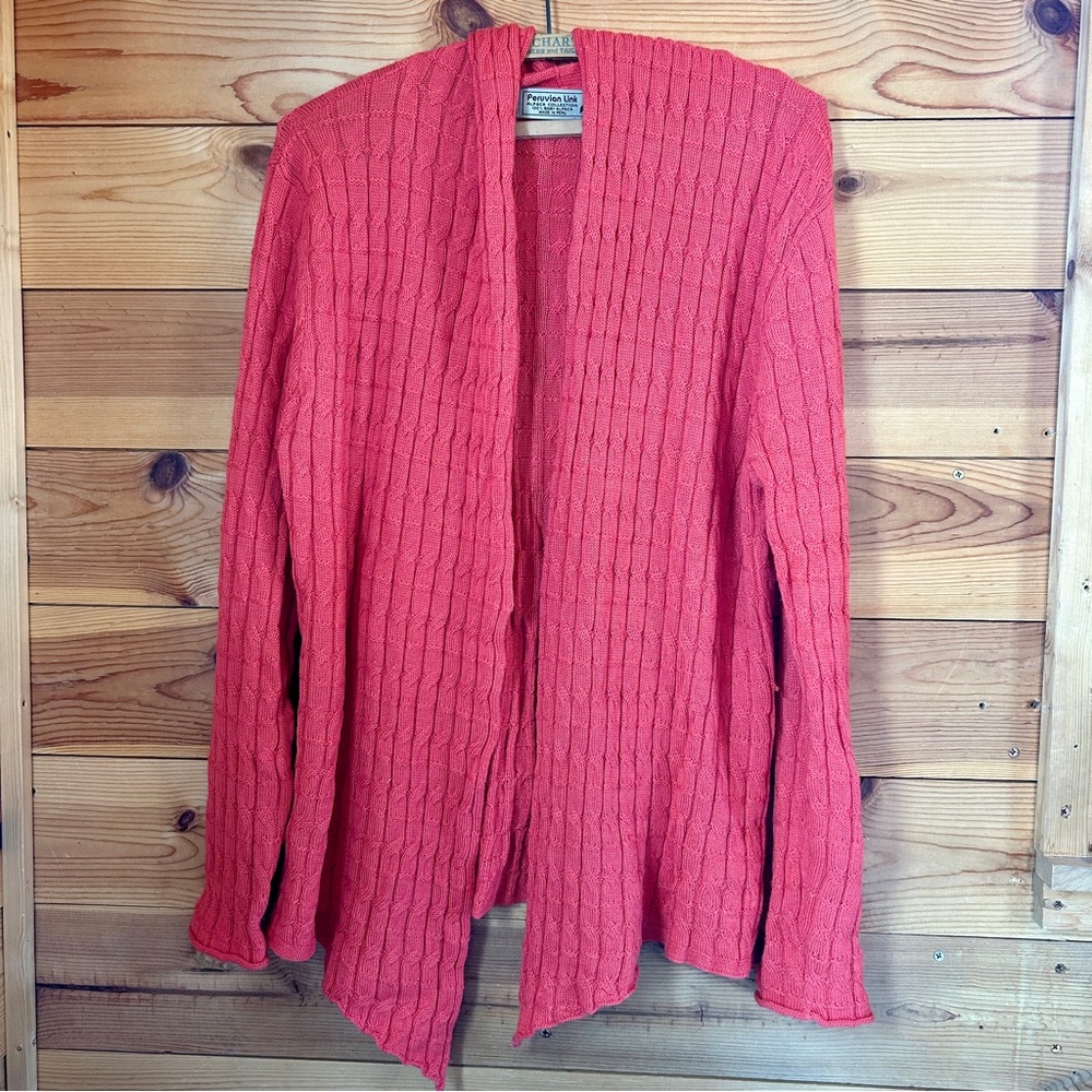 Women's Ribbed Coral Alpaca Cardigan